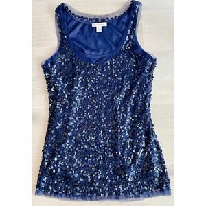 Boston Proper Navy Blue Sequin Tank Top XS Evening Party Holiday Top